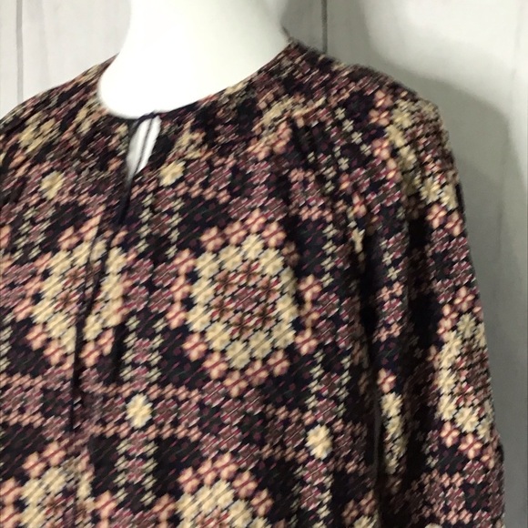 11 1 Tyhlo Boho Geometric Print Tassel Tie Neck Blouse Top Women's Small - Picture 3 of 12